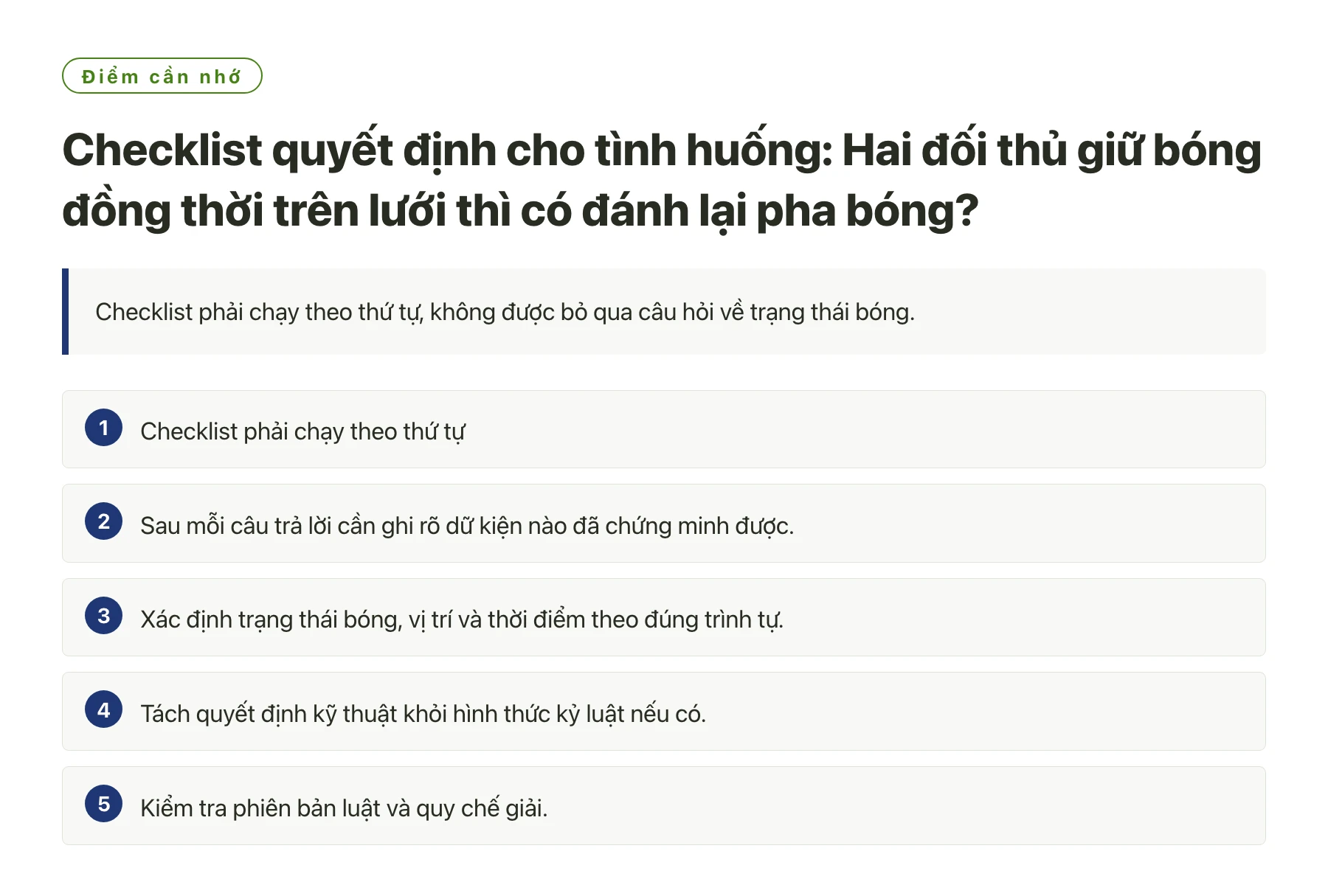 Checklist quyết định cho tình huống: Hai đối thủ giữ bóng đồng thời trên lưới thì có đánh lại pha bóng?——全文要点速览